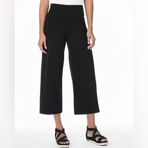 Eileen Fisher Cotton Stretch Jersey Charcoal Wide-Cropped Palazzo Pants